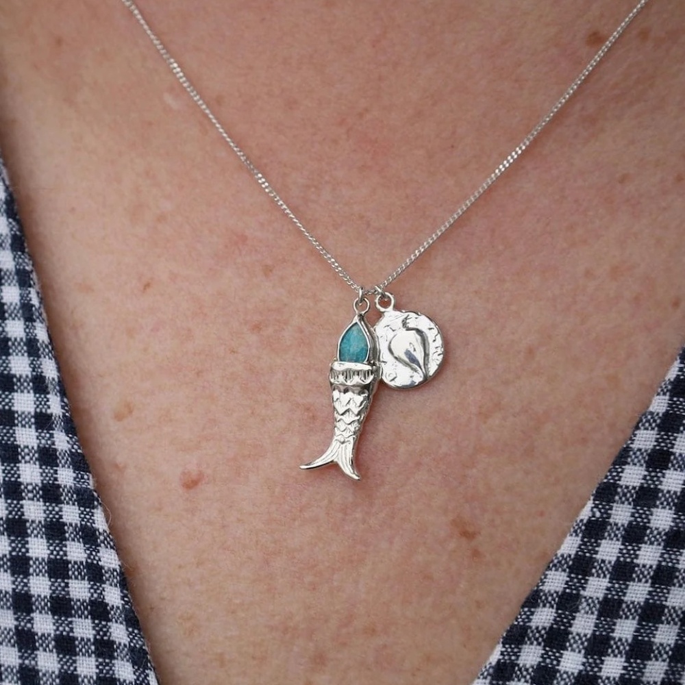 Chan Luu Mini Koi Fish Coin Turquoise Sterling Charm Necklace